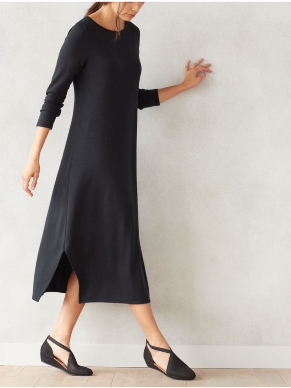 J.Jill pure jill Luxe Tencel Dipped-Hem Dress - Size MP- Black
